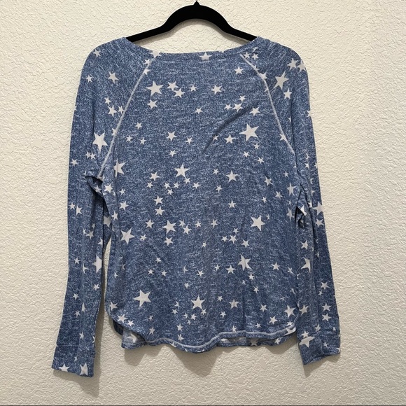 Kensie Blue White Star Print Pajama Top Shirt Long Sleeves Womens Size L - Picture 3 of 11